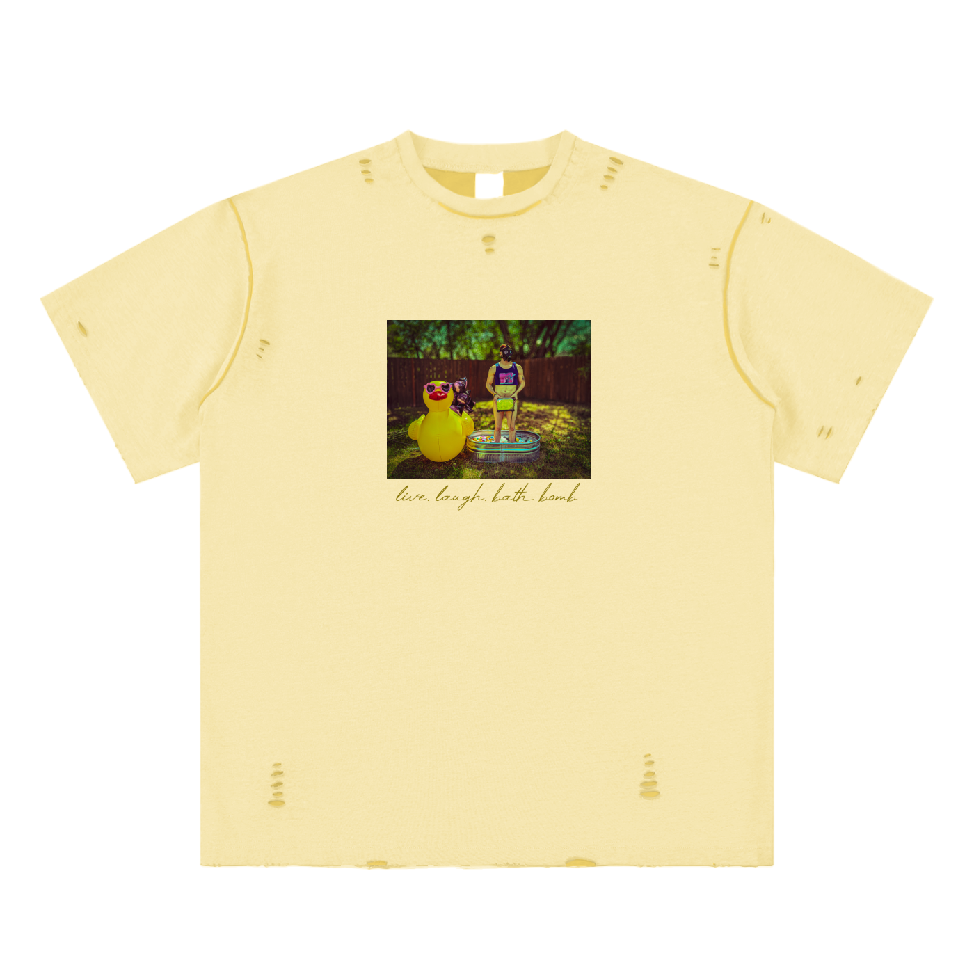 Live, Laugh, Toaster Bath (Hand Frayed Reversible T)